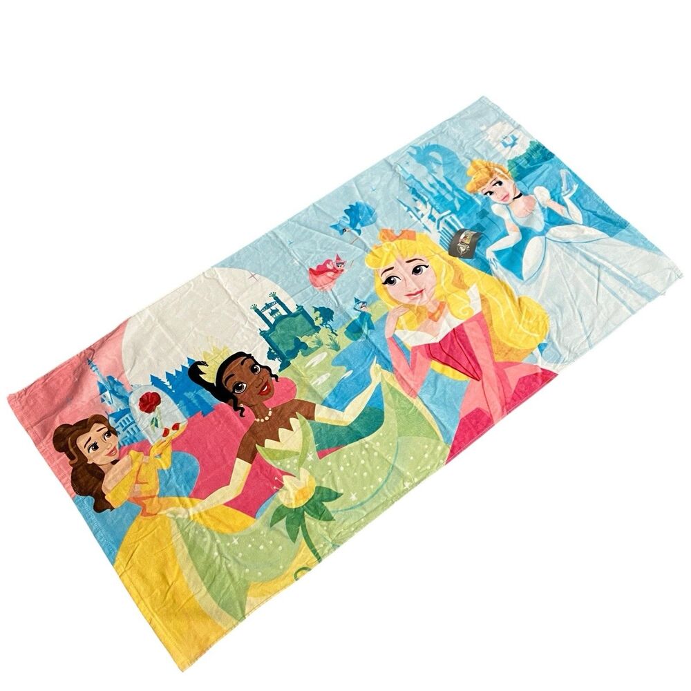 Disney Princess Beach Towel 29x59 Cotton Belle Tiana Aurora Cinderella Pool NWT